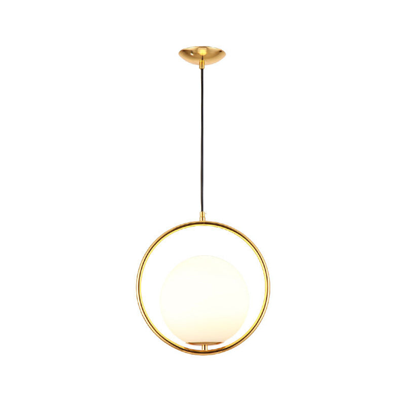 Contemporary Spherical Hanging Light Fixture Glass Bedroom Pendant Ceiling Light in White