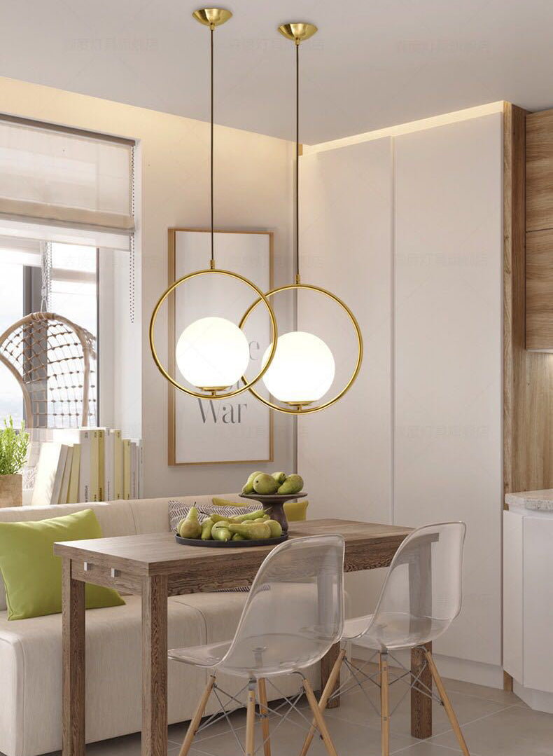 Contemporary Spherical Hanging Light Fixture Glass Bedroom Pendant Ceiling Light in White