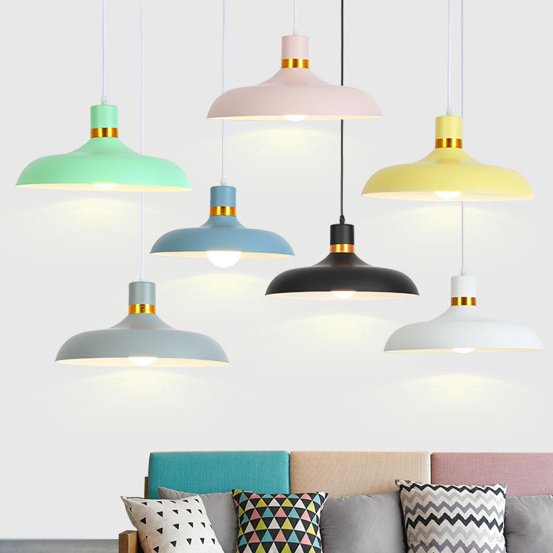 Shaded Metal Ceiling Pendant Lamp Macaron Style Down Lighting Pendant for Dinning Room