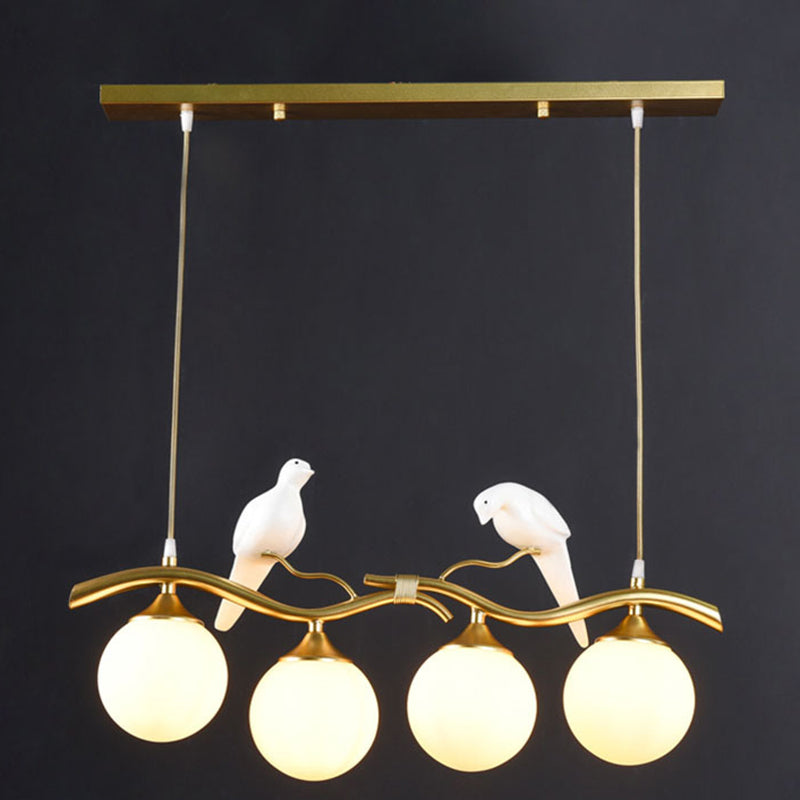 Spherical Island Light Fixture Modern Glass Island Pendant Light with Birds Decor