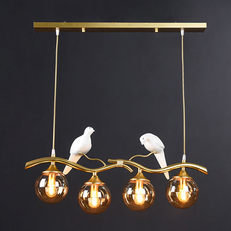 Spherical Island Light Fixture Modern Glass Island Pendant Light with Birds Decor