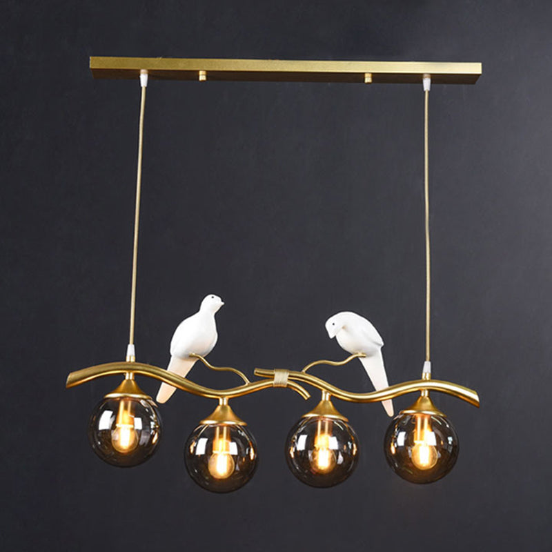 Spherical Island Light Fixture Modern Glass Island Pendant Light with Birds Decor