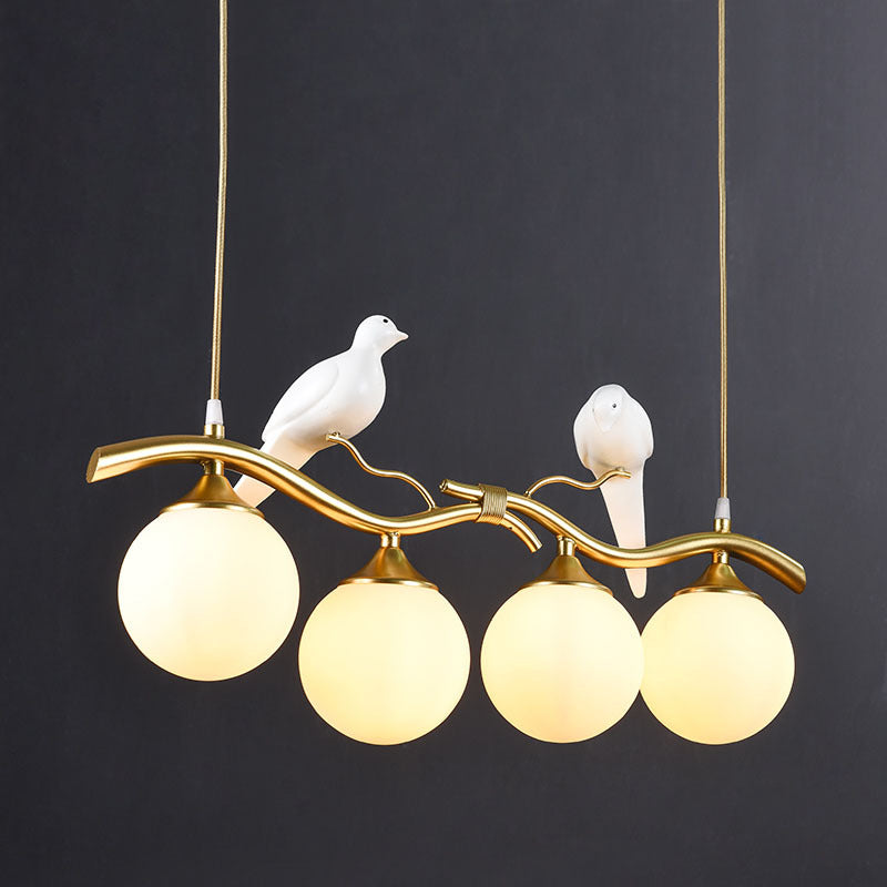 Lámpara de la isla esférica lámpara de vidrio moderno luz colgante con decoración de pájaros