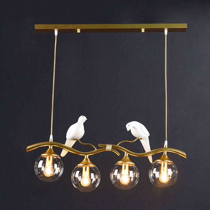 Spherical Island Light Fixture Modern Glass Island Pendant Light with Birds Decor