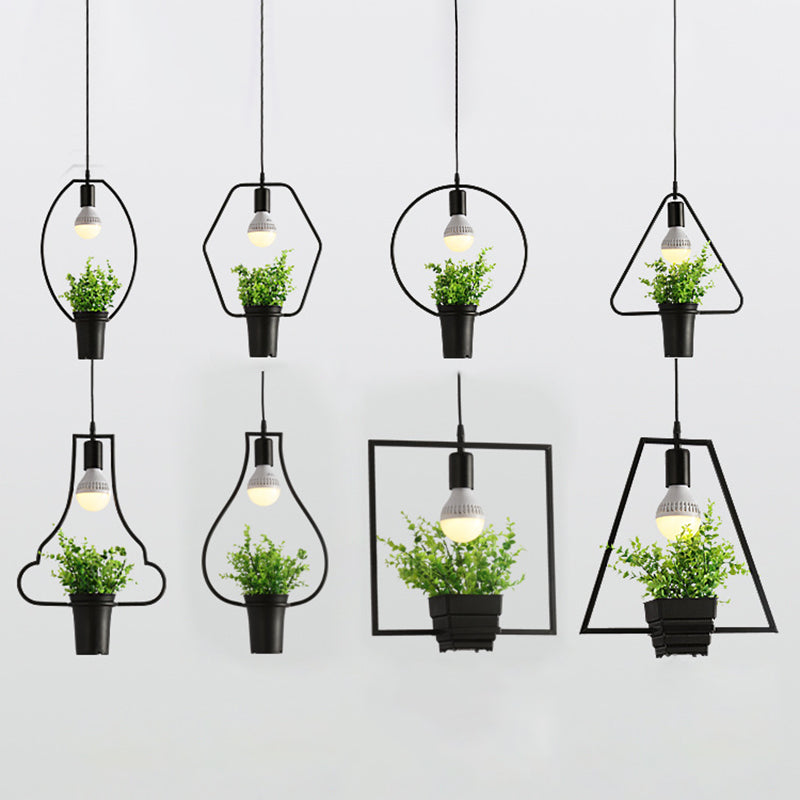 1 Light Pendant Light Fixture Industrial Metal Hanging Pendant Lights with Plants for Restaurant