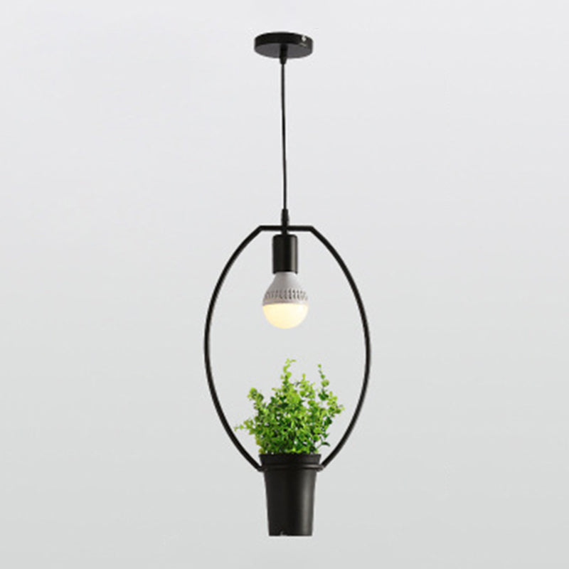 1 Light Pendant Light Fixture Industrial Metal Hanging Pendant Lights with Plants for Restaurant