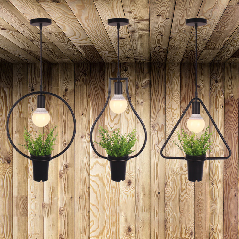 1 Light Pendant Light Fixture Industrial Metal Hanging Pendant Lights with Plants for Restaurant