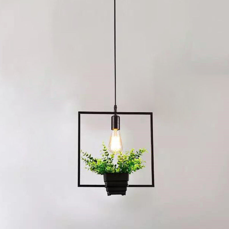 1 Light Pendant Light Fixture Industrial Metal Hanging Pendant Lights with Plants for Restaurant