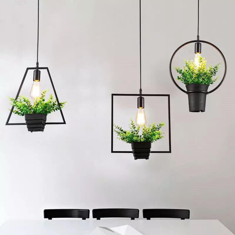 1 Light Pendant Light Fixture Industrial Metal Hanging Pendant Lights with Plants for Restaurant