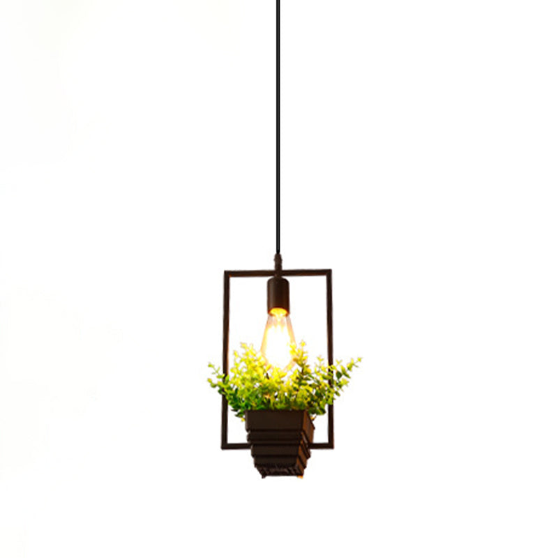 1 Light Pendant Light Fixture Industrial Metal Hanging Pendant Lights with Plants for Restaurant