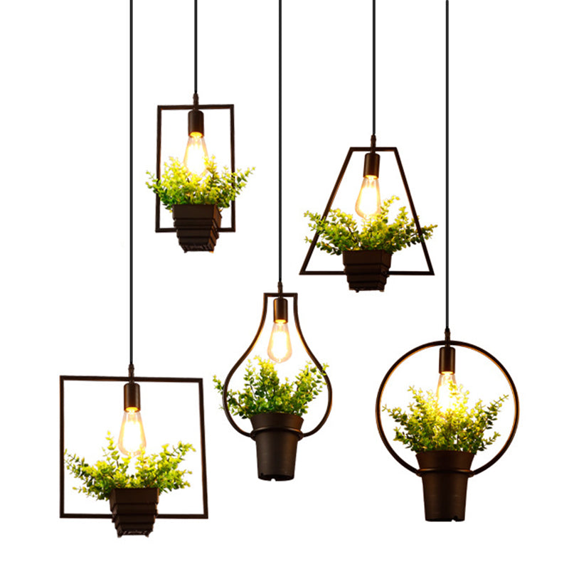 1 Light Pendant Light Fixture Industrial Metal Hanging Pendant Lights with Plants for Restaurant
