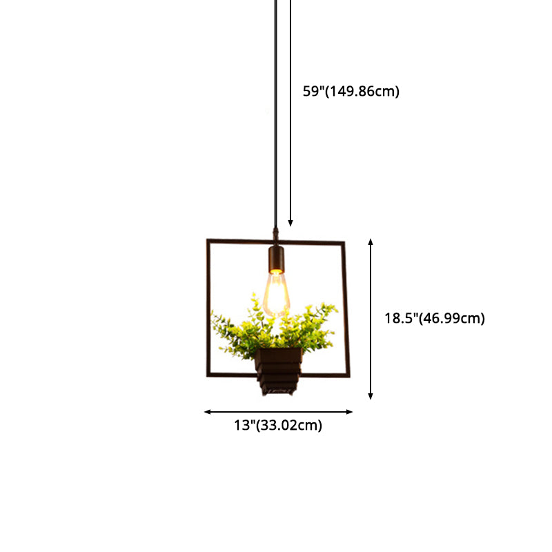 1 Light Pendant Light Fixture Industrial Metal Hanging Pendant Lights with Plants for Restaurant