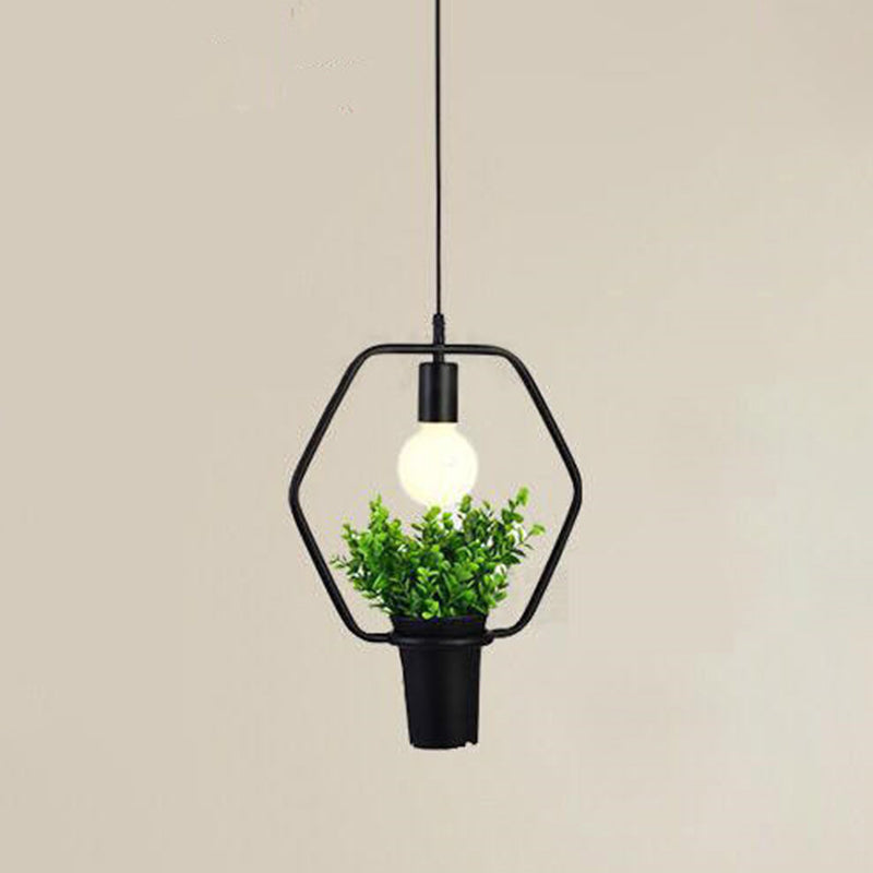 1 Light Pendant Light Fixture Industrial Metal Hanging Pendant Lights with Plants for Restaurant