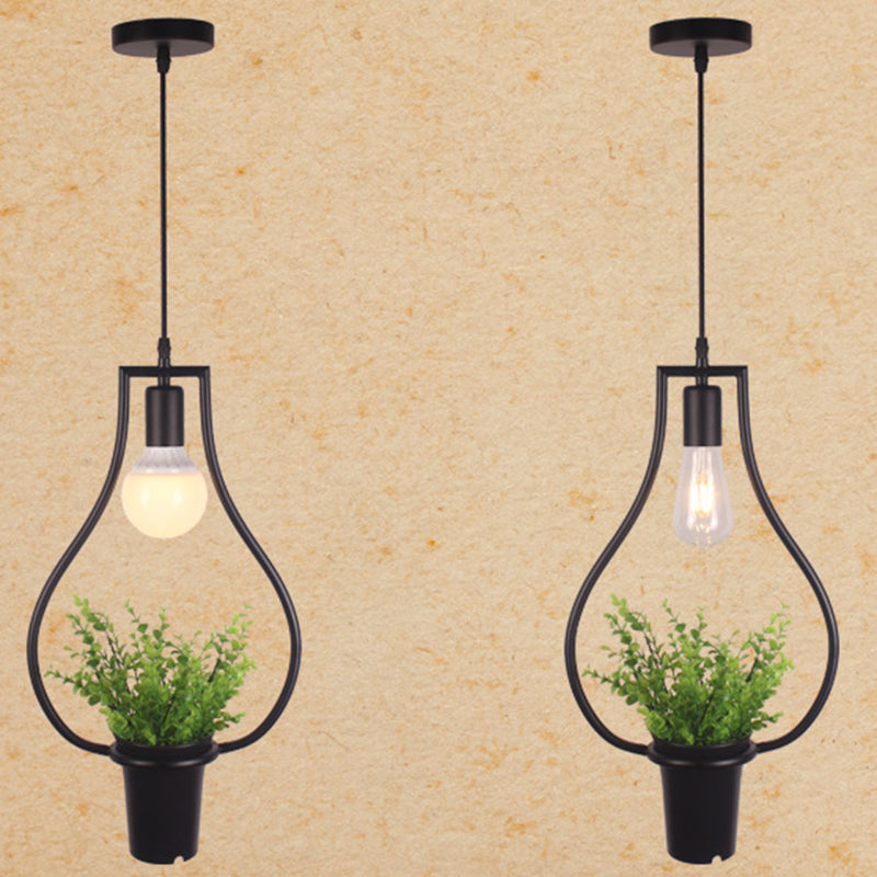 1 Light Pendant Light Fixture Industrial Metal Hanging Pendant Lights with Plants for Restaurant