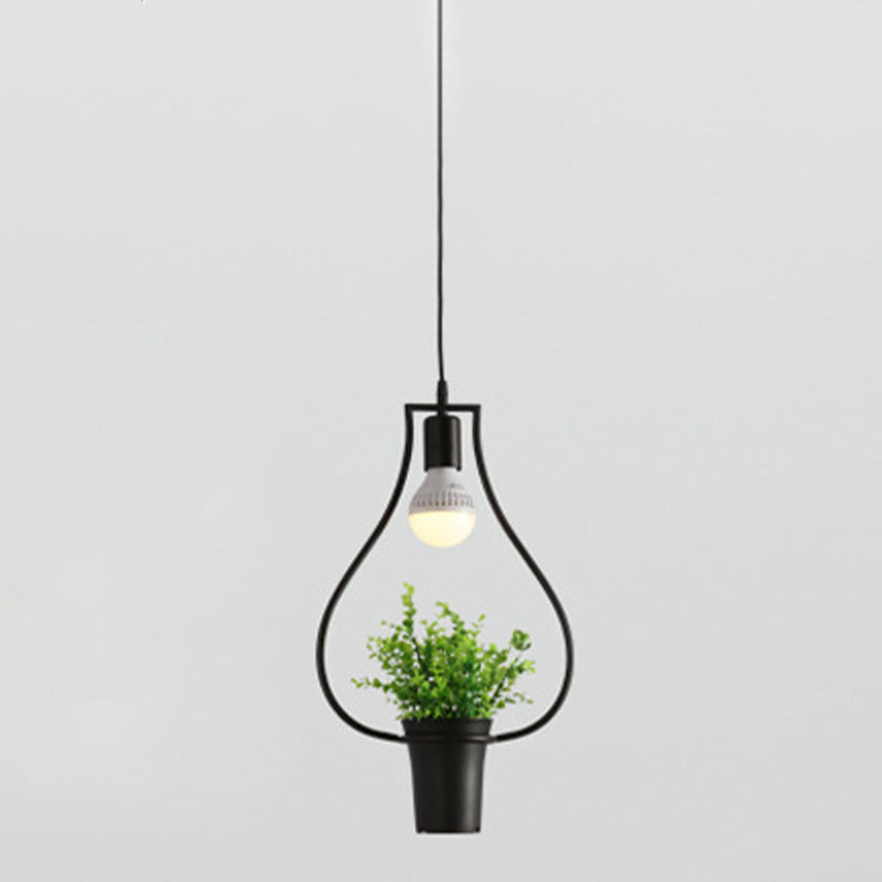 1 Light Pendant Light Fixture Industrial Metal Hanging Pendant Lights with Plants for Restaurant