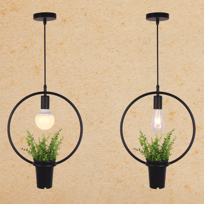 1 Light Pendant Light Fixture Industrial Metal Hanging Pendant Lights with Plants for Restaurant