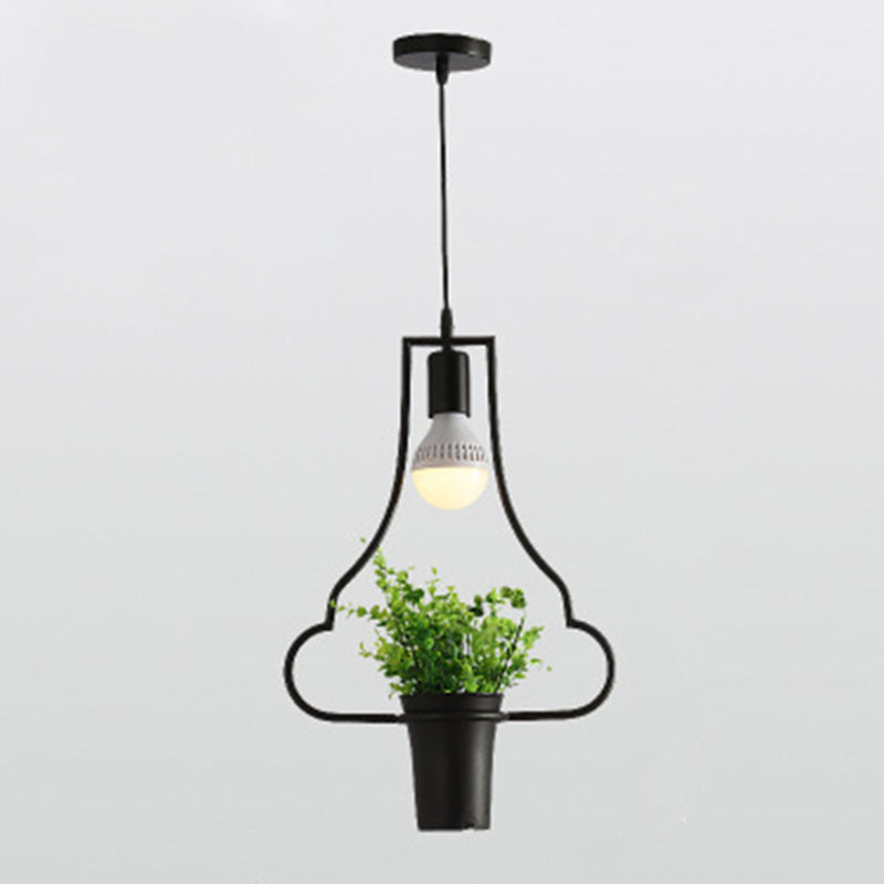 1 Light Pendant Light Fixture Industrial Metal Hanging Pendant Lights with Plants for Restaurant