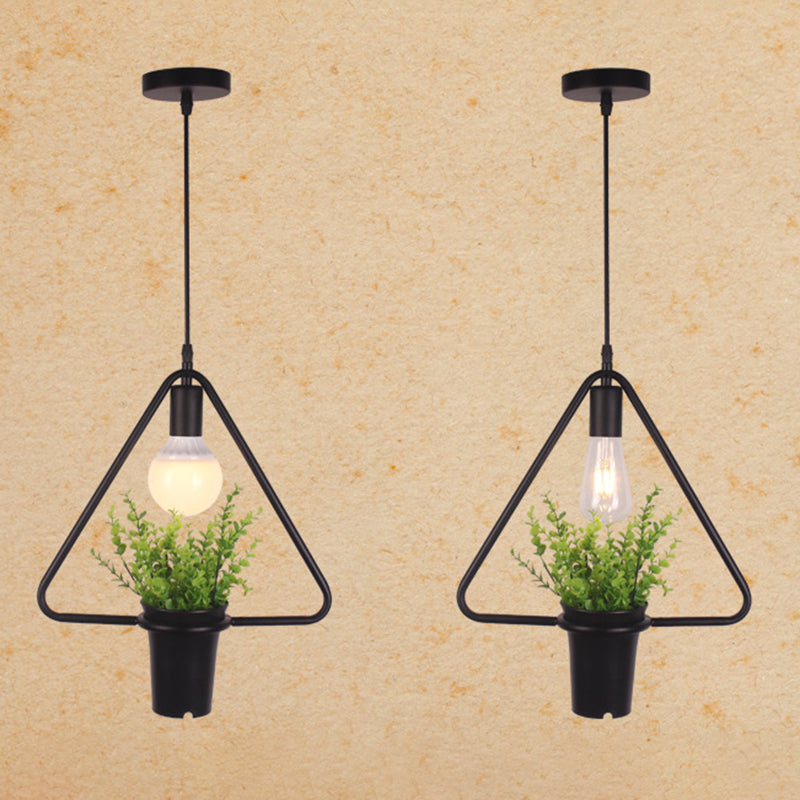 1 Light Pendant Light Fixture Industrial Metal Hanging Pendant Lights with Plants for Restaurant