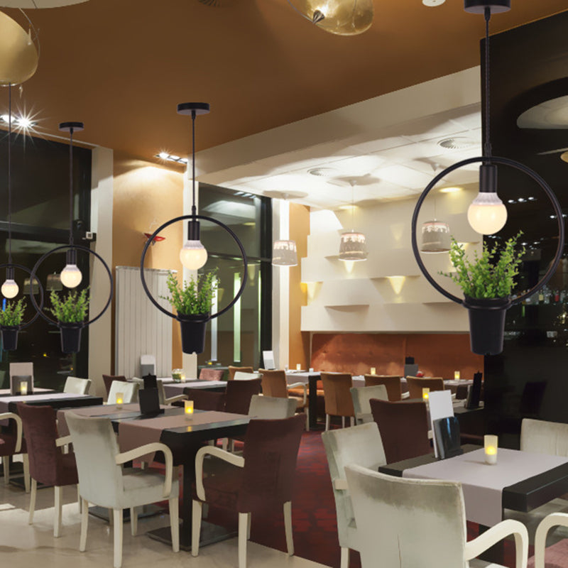 1 Light Pendant Light Fixture Industrial Metal Hanging Pendant Lights with Plants for Restaurant