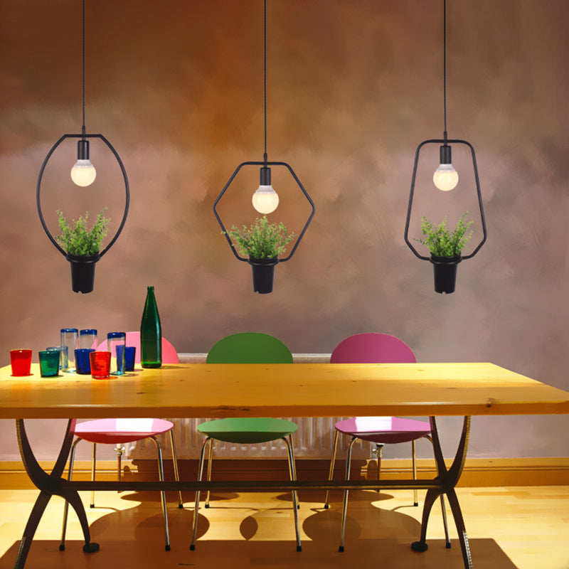 1 Light Pendant Light Fixture Industrial Metal Hanging Pendant Lights with Plants for Restaurant