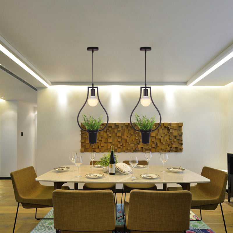 1 Light Pendant Light Fixture Industrial Metal Hanging Pendant Lights with Plants for Restaurant