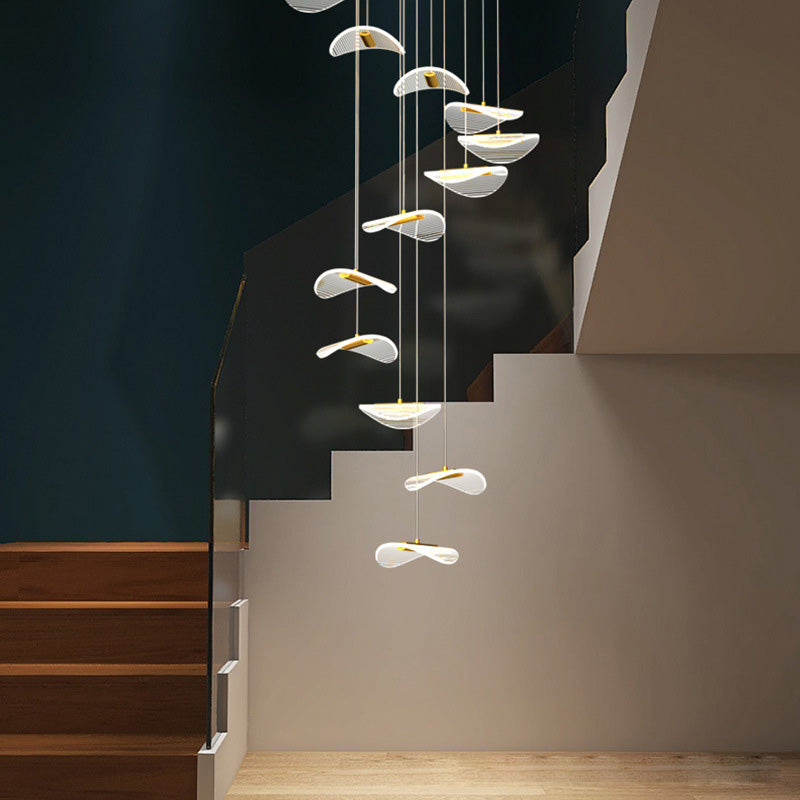 Lotus Leaf Shaped Acrylic Pendant Lamp Simplicity Brass LED Multiple Hanging Light for Stairs