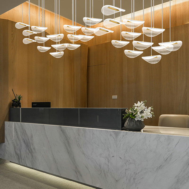 Lotus Leaf Shaped Acrylic Pendant Lamp Simplicity Brass LED Multiple Hanging Light for Stairs
