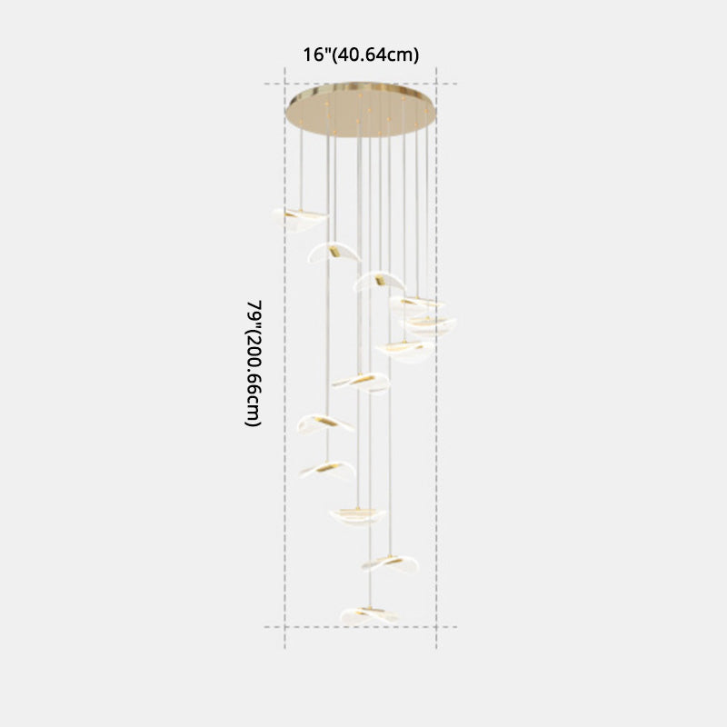 Lotus Leaf Shaped Acrylic Pendant Lamp Simplicity Brass LED Multiple Hanging Light for Stairs