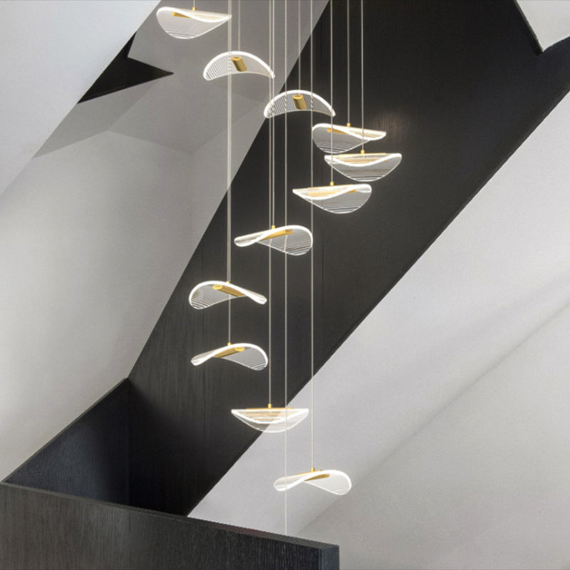 Lotus Leaf Shaped Acrylic Pendant Lamp Simplicity Brass LED Multiple Hanging Light for Stairs
