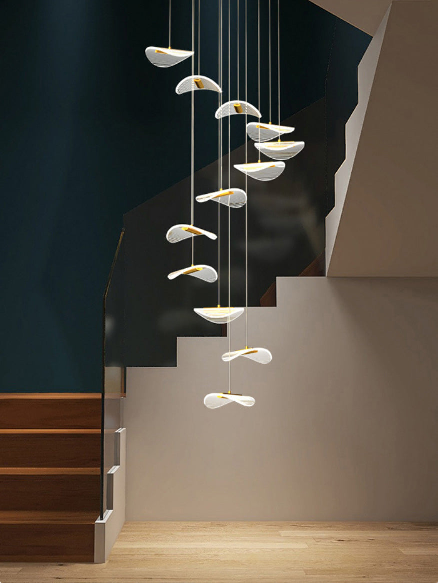 Lotus Leaf Shaped Acrylic Pendant Lamp Simplicity Brass LED Multiple Hanging Light for Stairs