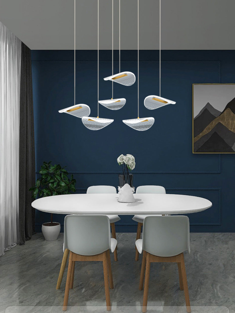 Lotus Leaf Shaped Acrylic Pendant Lamp Simplicity Brass LED Multiple Hanging Light for Stairs