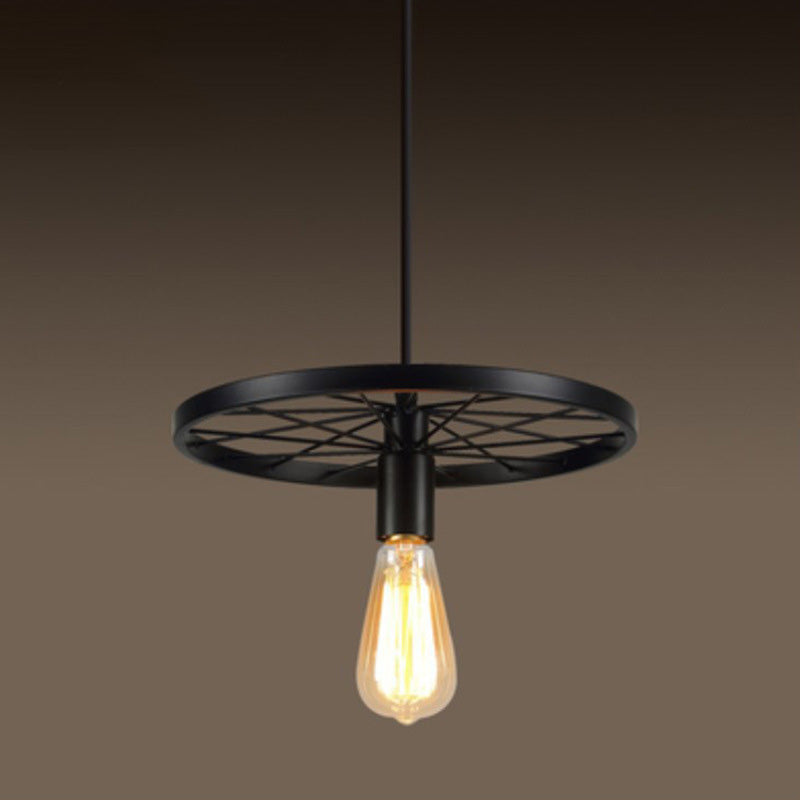 Wagon Wheel Style Industrial Hanging Light retrò ciondolo in ferro battuto in nero