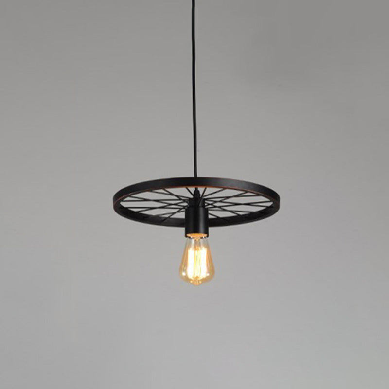 Wagon Wheel Style Industrial Hanging Light retrò ciondolo in ferro battuto in nero
