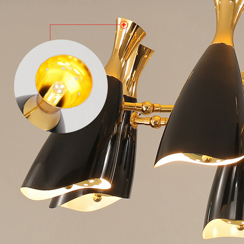 Trompeta negra colgante colgante de la lámpara de metal contemporánea accesorio de iluminación