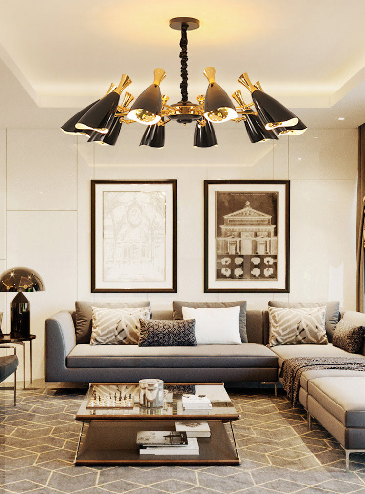 Trompeta negra colgante colgante de la lámpara de metal contemporánea accesorio de iluminación