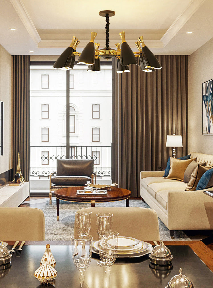 Trompeta negra colgante colgante de la lámpara de metal contemporánea accesorio de iluminación