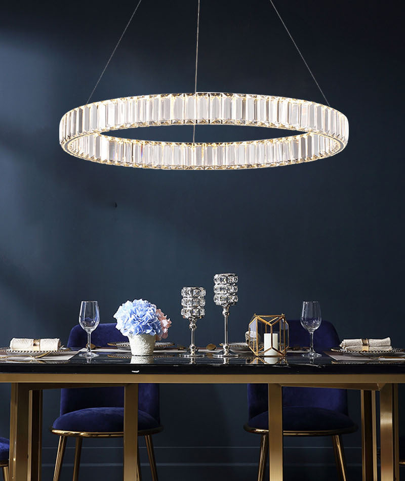 Circle Chandelier Lighting Fixture Minimalist LED Crystal Pendant Lighting Fixture