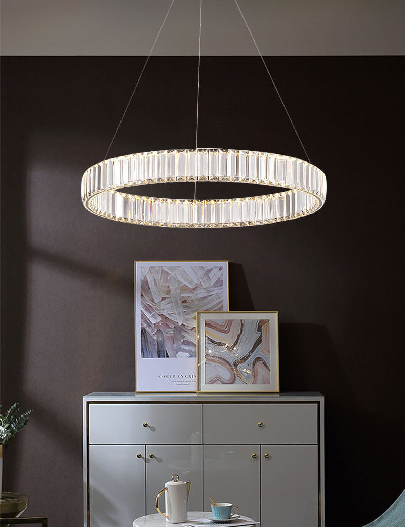 Circle Chandelier Lighting Fixture Minimalist LED Crystal Pendant Lighting Fixture
