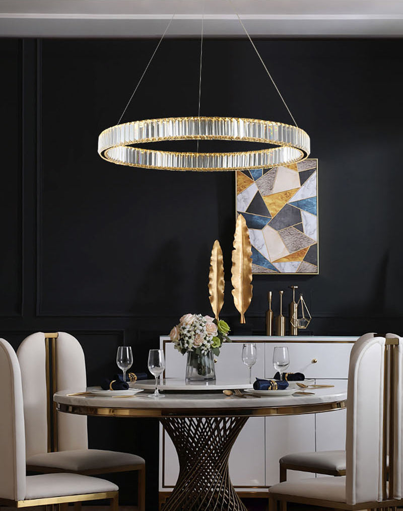 Circle Chandelier Lighting Fixture Minimalist LED Crystal Pendant Lighting Fixture