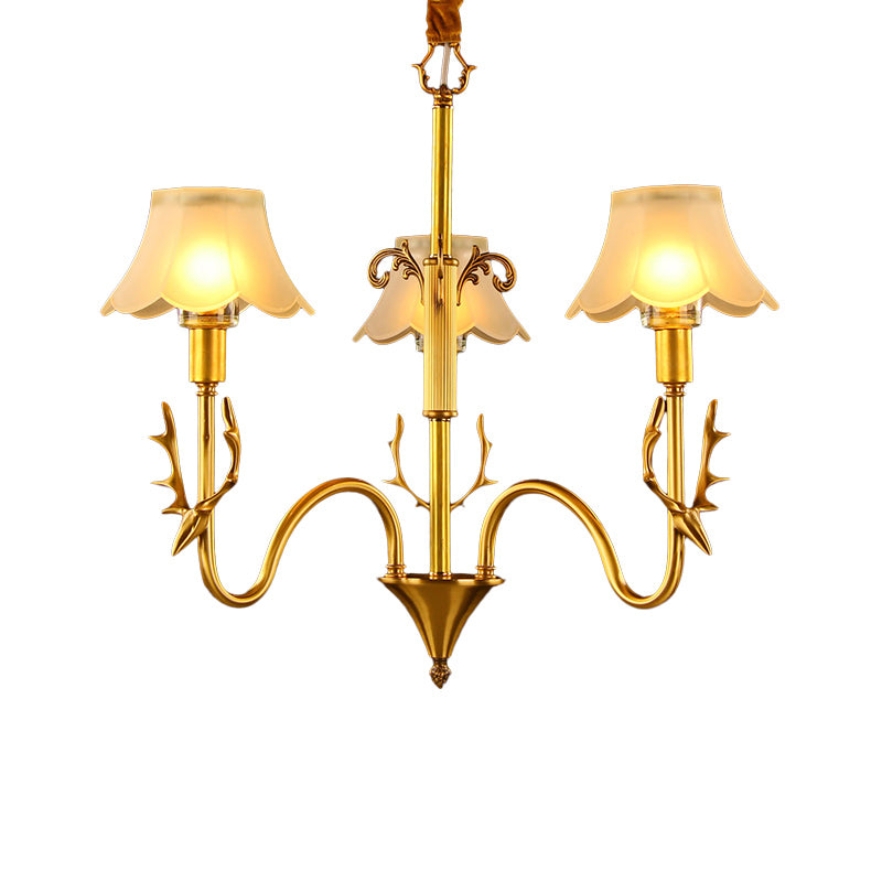 Scalloped Dining Room Hanging Lamp Colonial Frosted Glass 3/5/6 Lights Gold Finish Chandelier Light Fixture