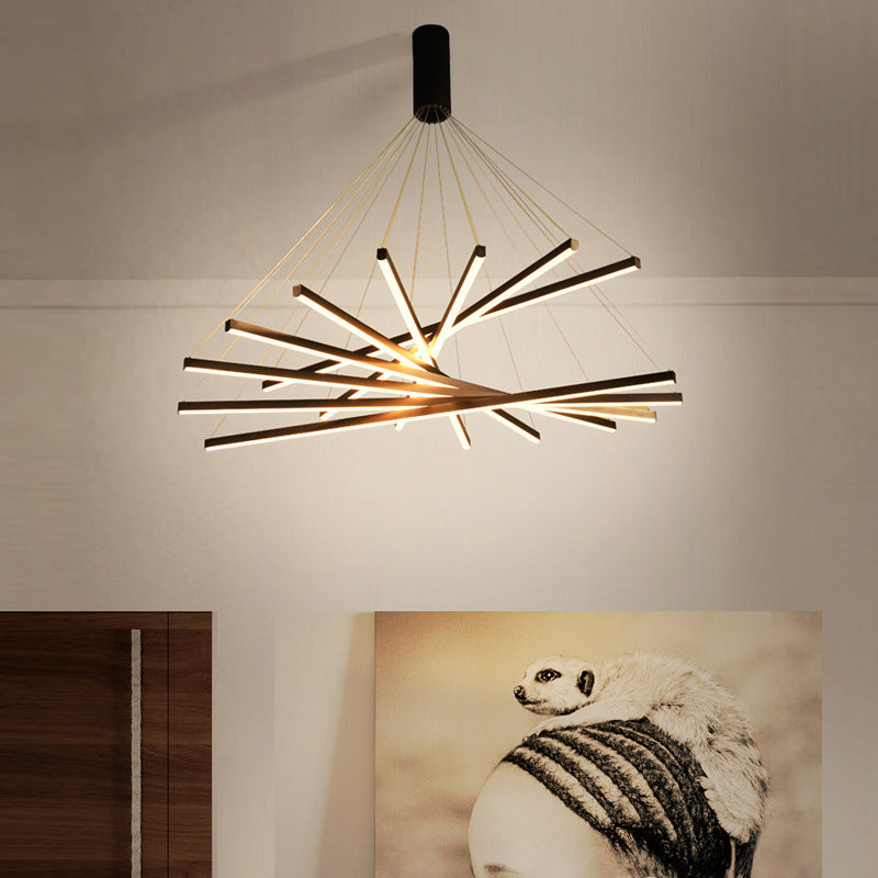 Linear Ceiling Pendant Light Minimalist Style Metal LED Black Chandelier Pendant Light