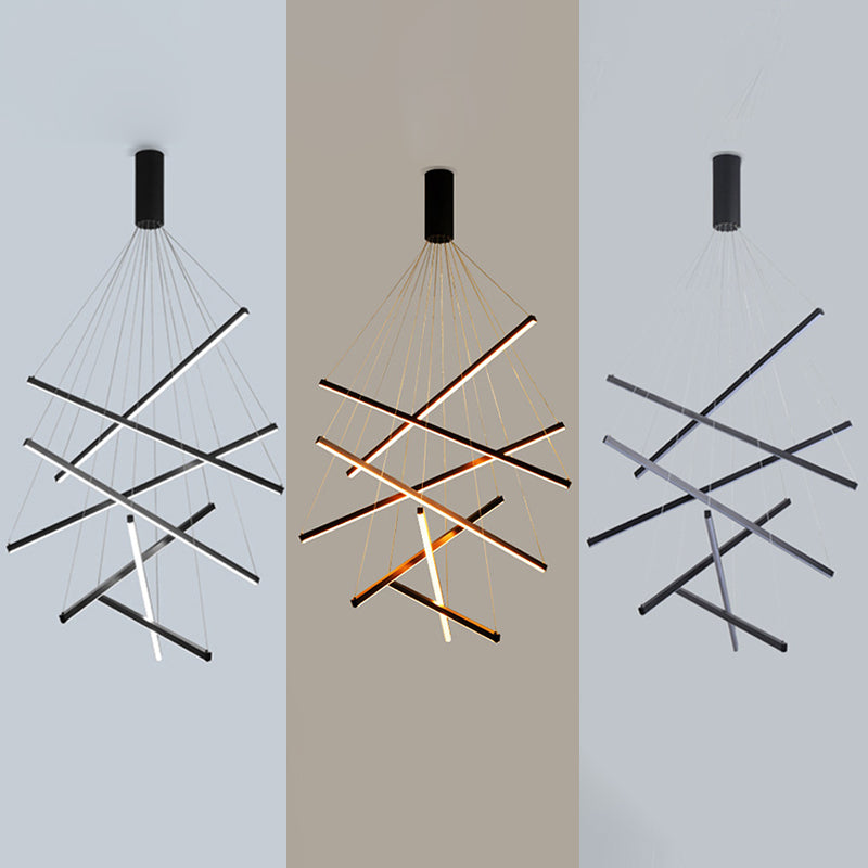 Linear Ceiling Pendant Light Minimalist Style Metal LED Black Chandelier Pendant Light