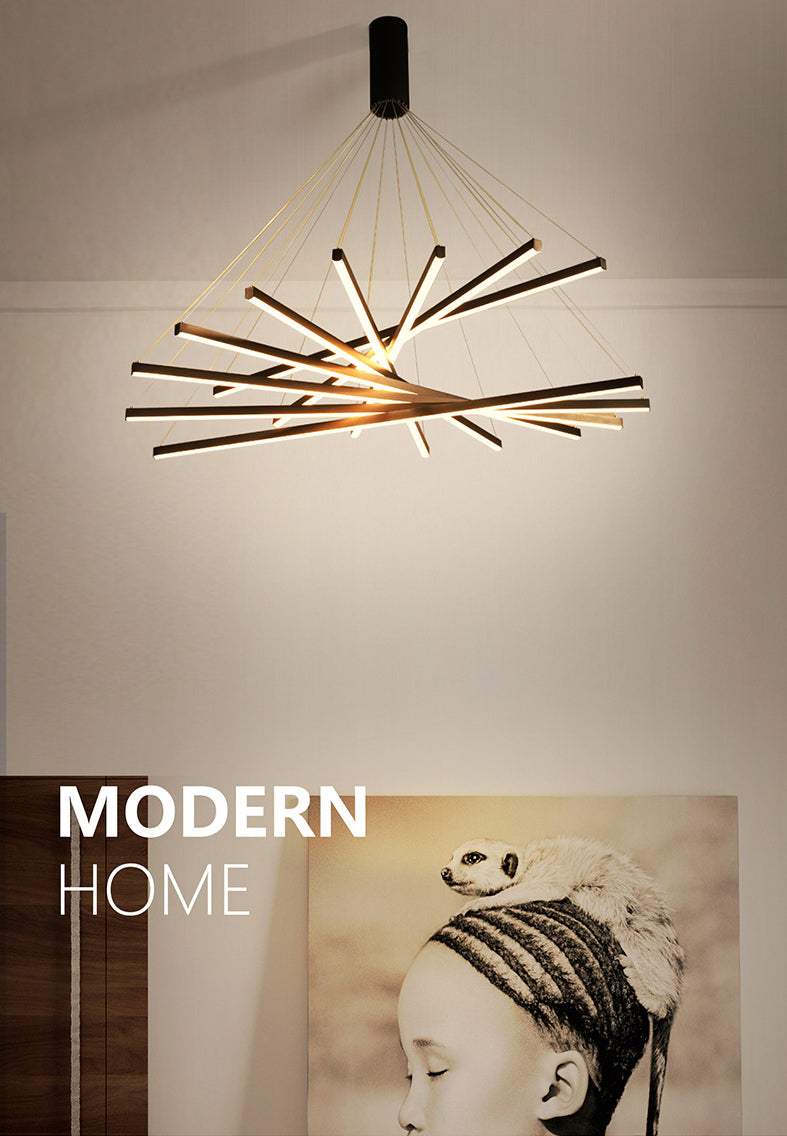 Linear Ceiling Pendant Light Minimalist Style Metal LED Black Chandelier Pendant Light