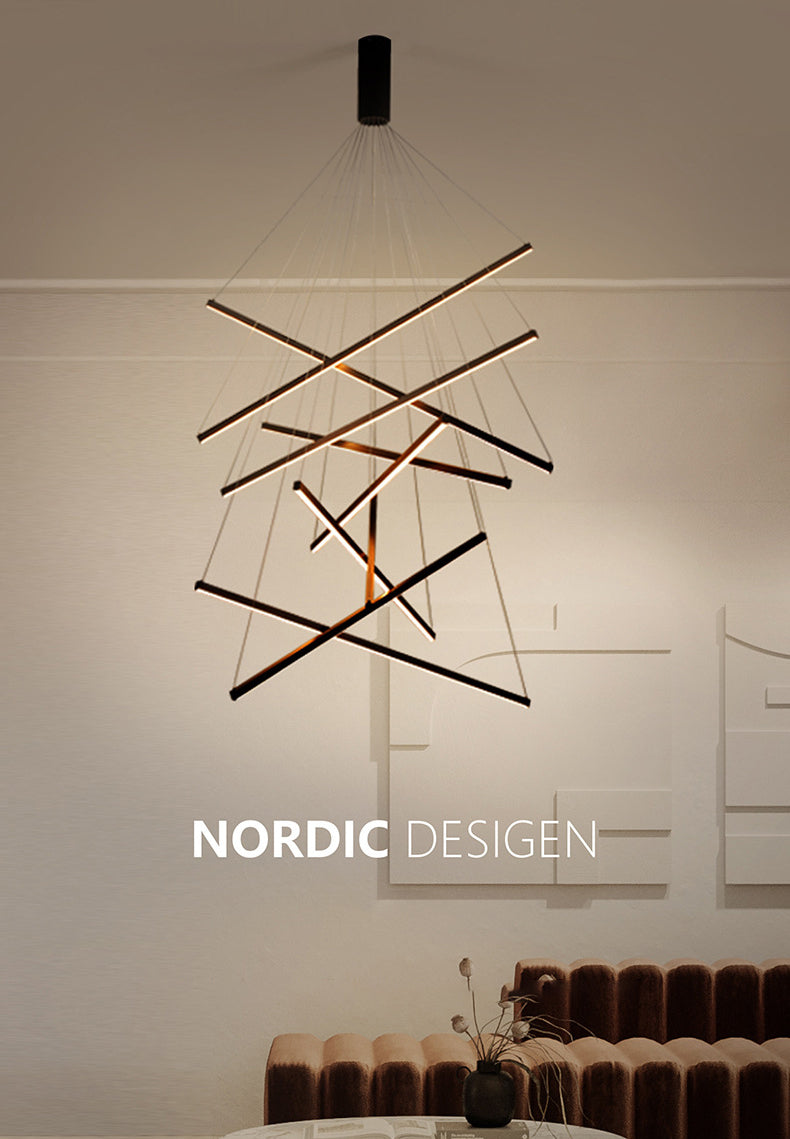 Linear Ceiling Pendant Light Minimalist Style Metal LED Black Chandelier Pendant Light