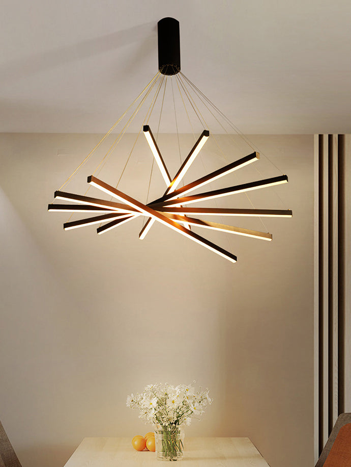 Linear Ceiling Pendant Light Minimalist Style Metal LED Black Chandelier Pendant Light