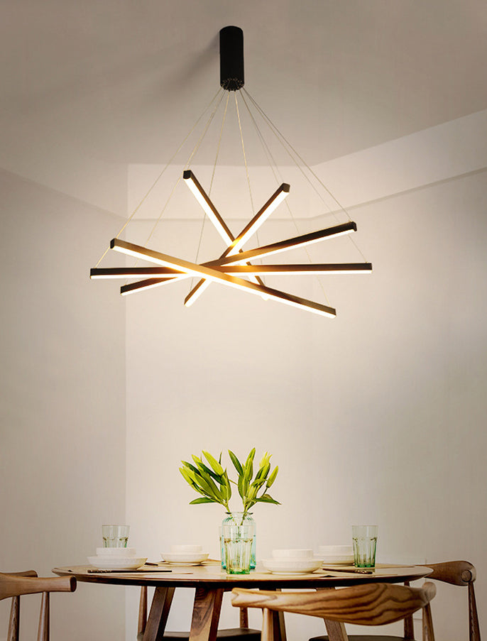 Linear Ceiling Pendant Light Minimalist Style Metal LED Black Chandelier Pendant Light