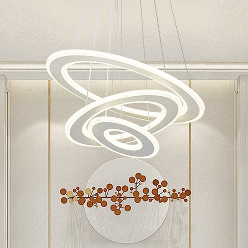 White O Chandelier Pendant Minimalist 3-Light Acrylic LED Ceiling Light for Dinner