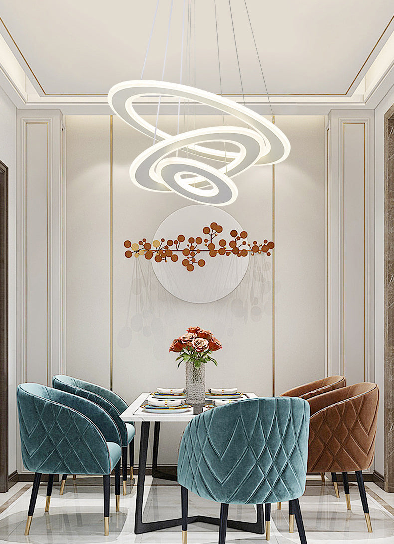 White O Chandelier Pendant Minimalist 3-Light Acrylic LED Ceiling Light for Dinner