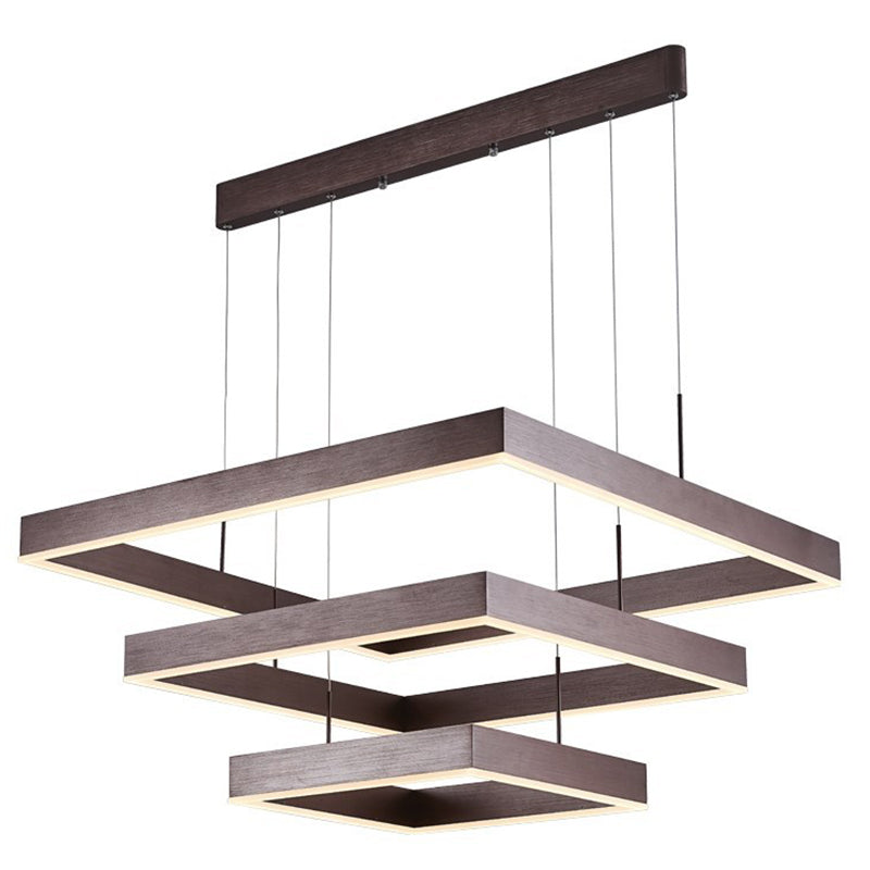 3-Tier Square LED Pendant Light Modern Metal Coffee Finish Chandelier for Living Room