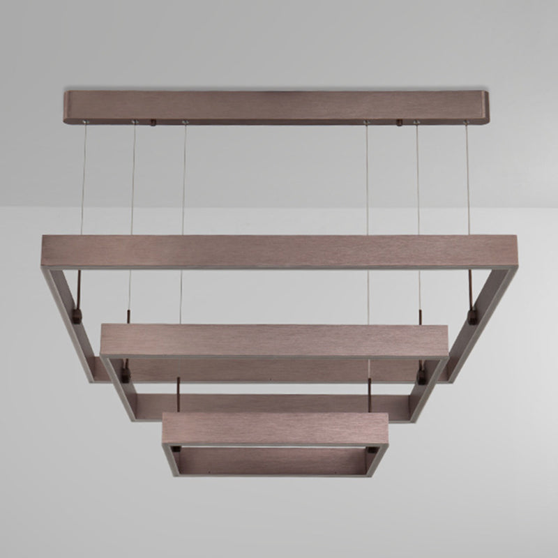 3-Tier Square LED Pendant Light Modern Metal Coffee Finish Chandelier for Living Room